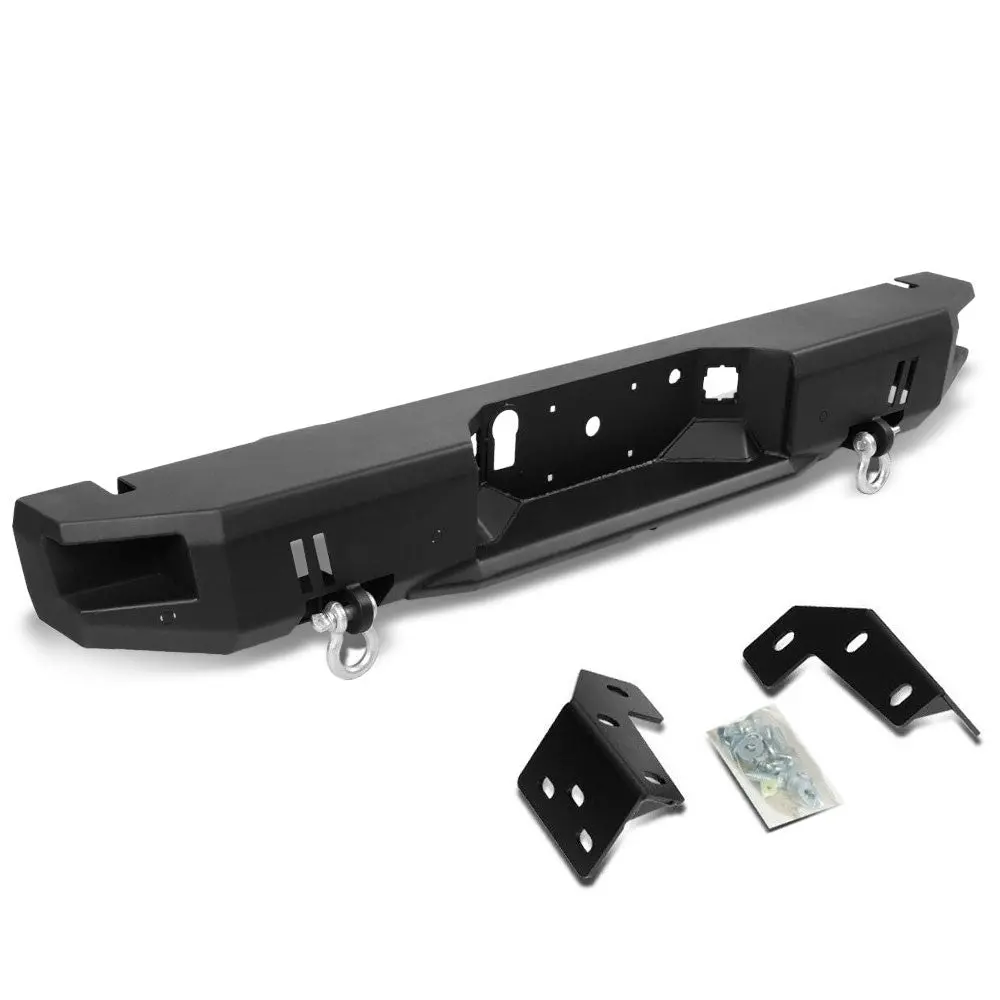 Black Steel Off Road Heavy Duty Rear Bumper+Dual D-Rings For 15-19 F-150 V6/V8 1