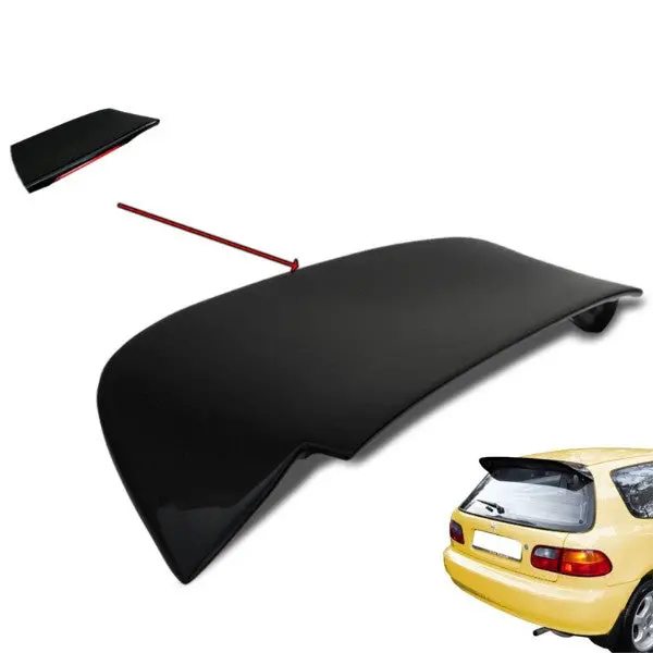 Glossy Black Spoon Style Spoiler Wing+Led Light For 92-95 Honda Civic Eg/Eh2 Hb 1