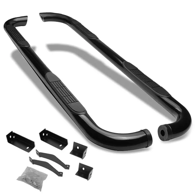 (90 Bend End Black) Running Board Nerf Bar For 04-15 Nissan Titan (A60 1St Gen) [Crew Cab] 1