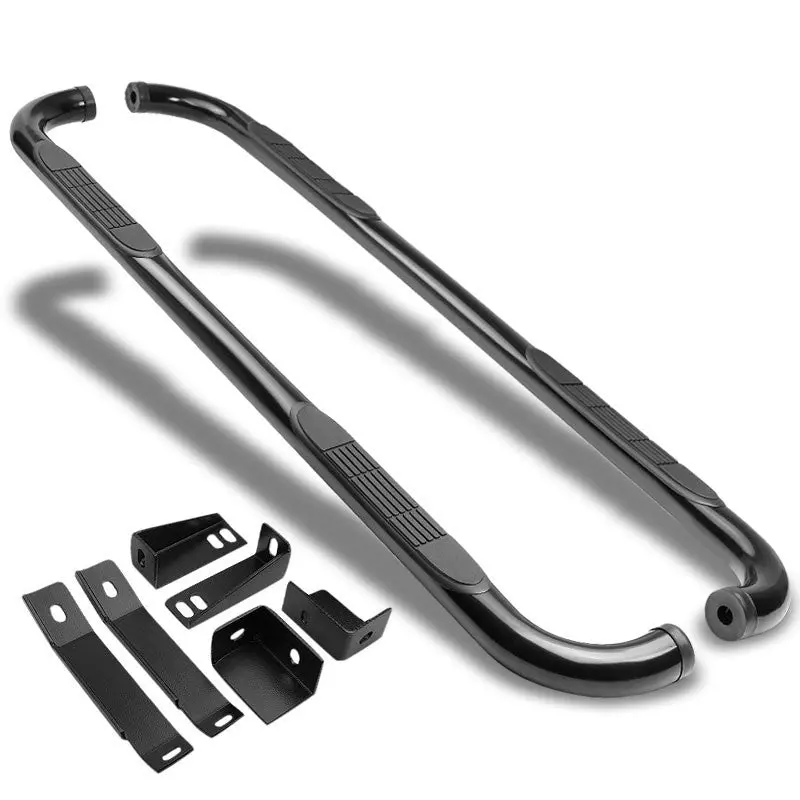 (90 Bend End Black) Running Board Nerf Bar For 99-14 Chevrolet Silverado/Gmc Sierra Gmt800 Gmt900 [Crew Cab] 1