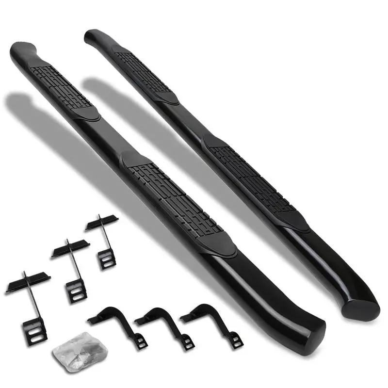 (Curved End Oval Black) Running Board Nerf Bar For Ford 15+ F-150 / 17+ F-250 F-350 Super Duty [Crew Cab] 1
