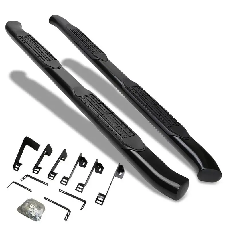(Curved End Oval Black) Running Board Nerf Bar For 07-18 Silverado Sierra 1500/07-19 2500 3500 Hd [Extended Cab] 1