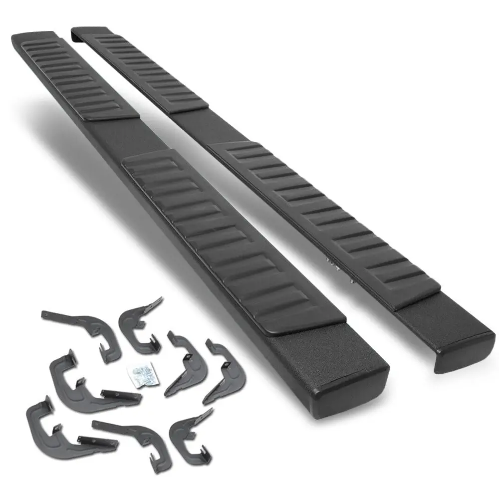 (Extruded Flat T2 Black) Running Board Nerf Bar For 07-18 Silverado Sierra 1500/07-19 2500 3500 Hd [Crew Cab] 1