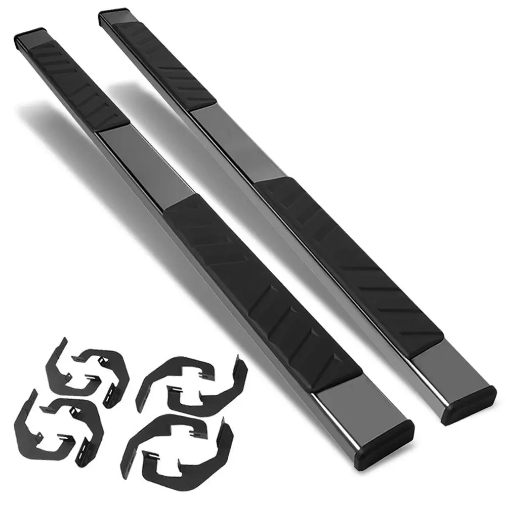 (Flat Board Slant Black) Running Board Nerf Bar For 07-18 Silverado Sierra 1500/07-19 2500 3500 Hd [Crew Cab] 1