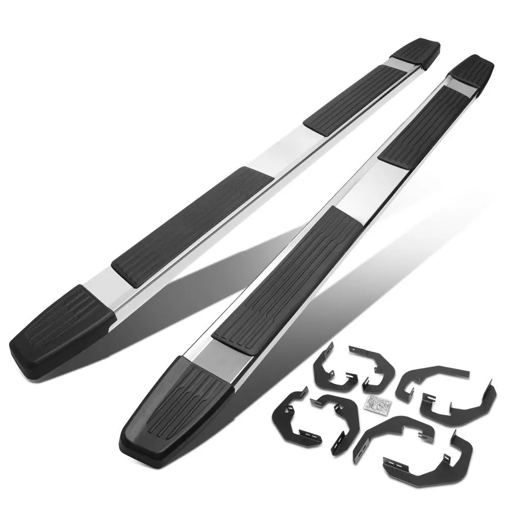 (Alu Flat Step/5.25 Cap Metal) Running Board Nerf Bar For 07-18 Silverado Sierra 1500/07-19 2500 3500 Hd [Crew Cab] 1