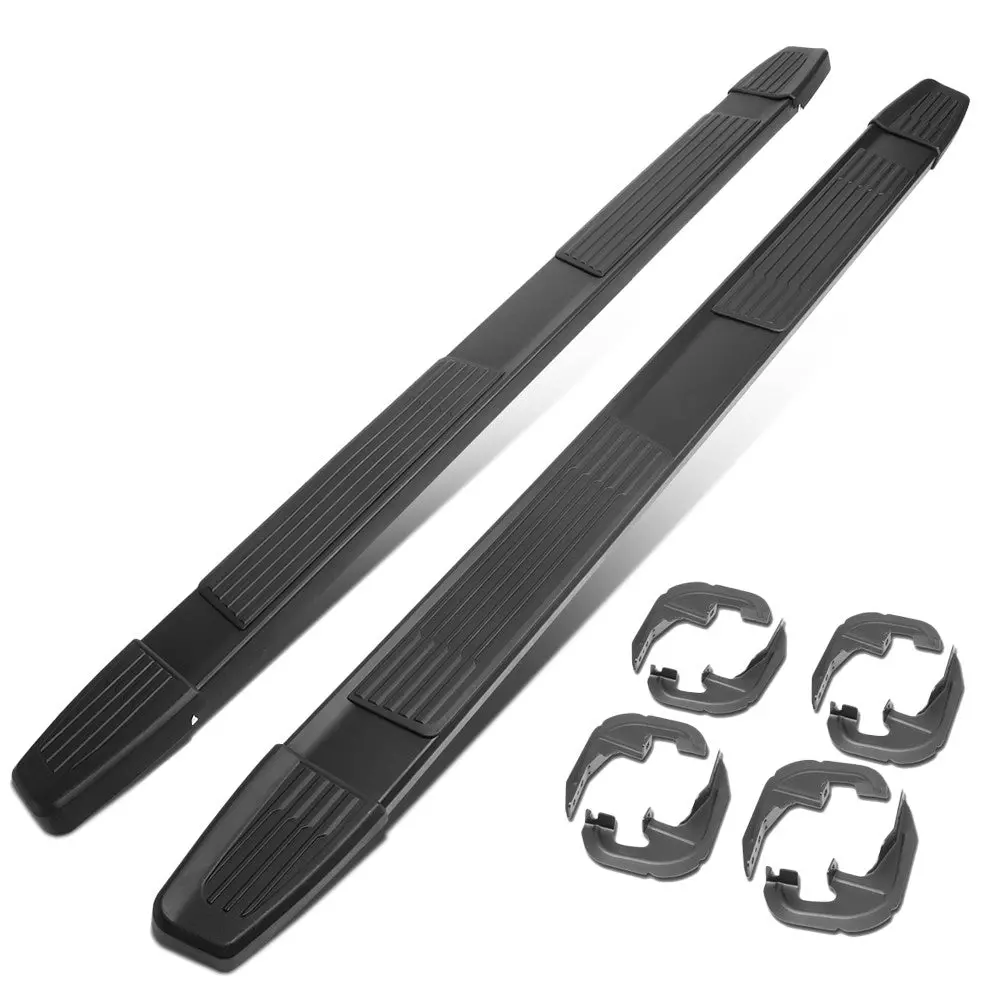 (Flat Step/5.25 Cap Black) Running Board Nerf Bar For 07-18 Silverado Sierra 1500/07-19 2500 3500 Hd [Crew Cab] 1