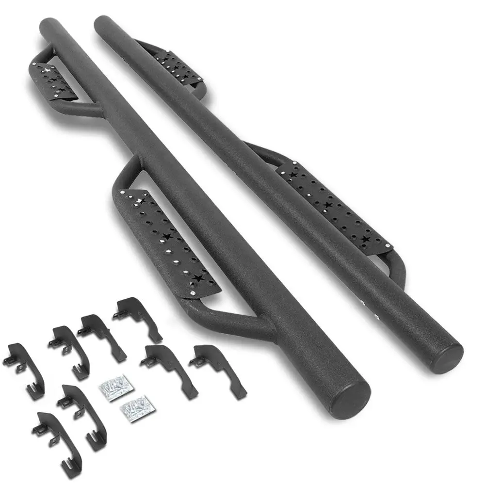 (Round Drop Black) Running Board Nerf Bar For 07-18 Silverado Sierra 1500/07-19 2500 3500 Hd [Crew Cab] 1