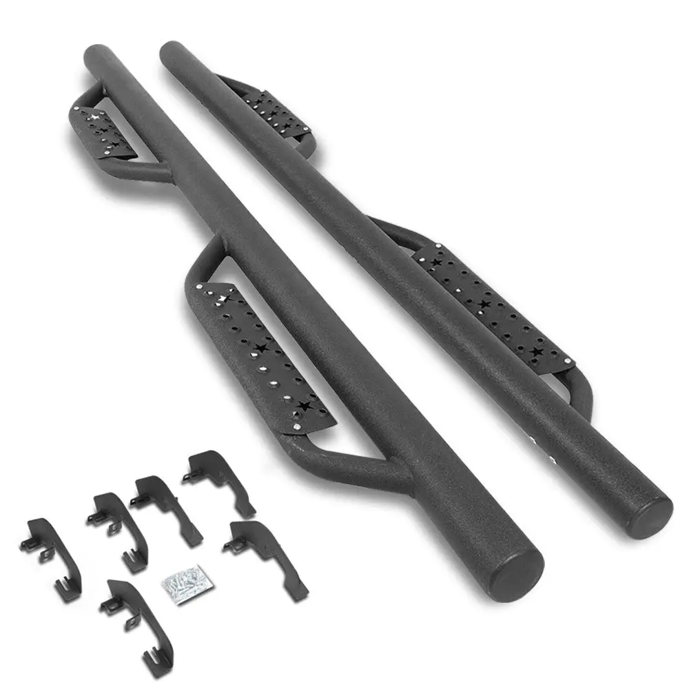 (Round Drop Black) Running Board Nerf Bar For 07-18 Silverado Sierra 1500/07-19 2500 3500 Hd [Extended Cab] 1