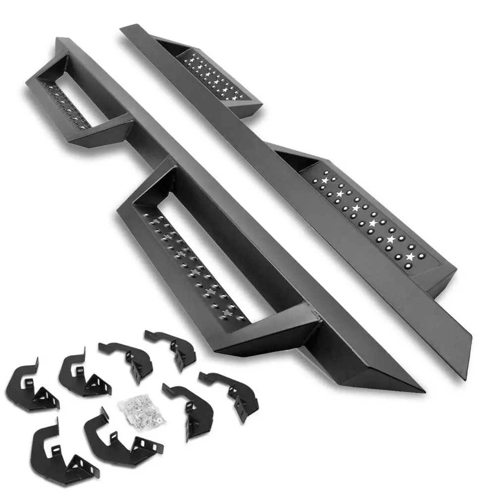 (Square/Lower Cleat Black) Running Board Nerf Bar For 07-18 Silverado Sierra 1500/07-19 2500 3500 Hd [Crew Cab] 1