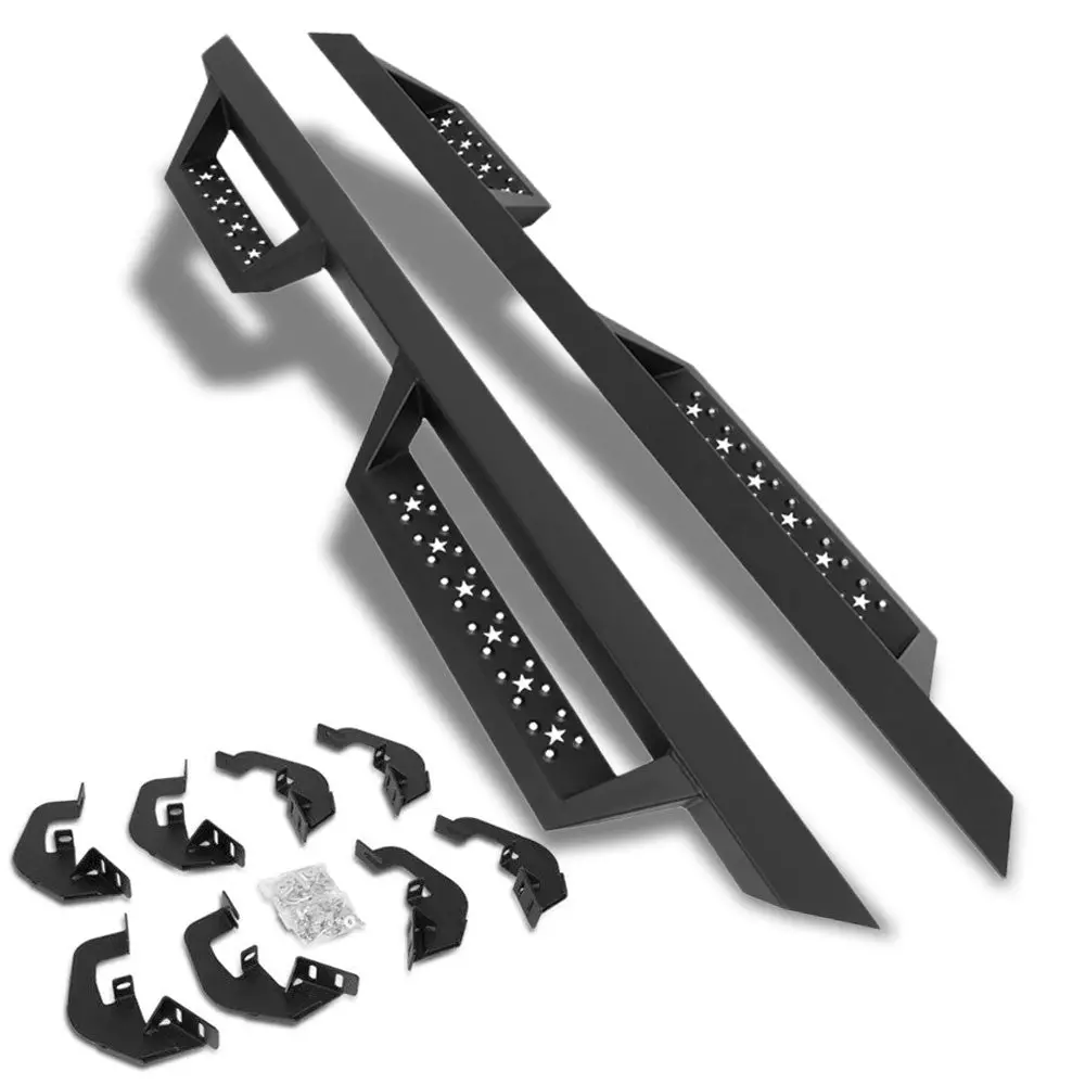 (Square/Lower Cleat Black) Running Board Nerf Bar For 07-18 Silverado Sierra 1500/07-19 2500 3500 Hd [Extended Cab] 1