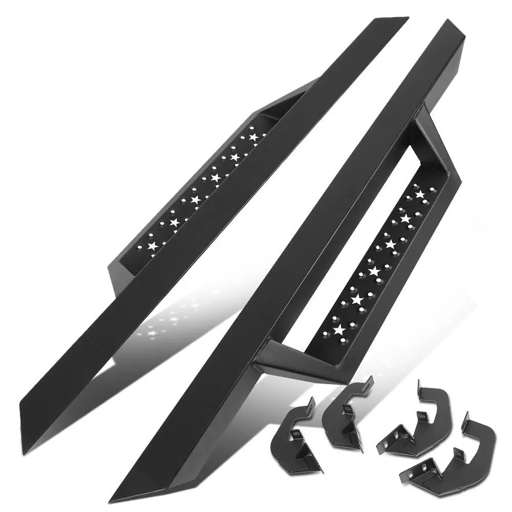 (90 L-Shape Bar Black) Running Board Nerf Bar For 07-18 Silverado Sierra 1500/07-19 2500 3500 Hd [Standard Cab] 1
