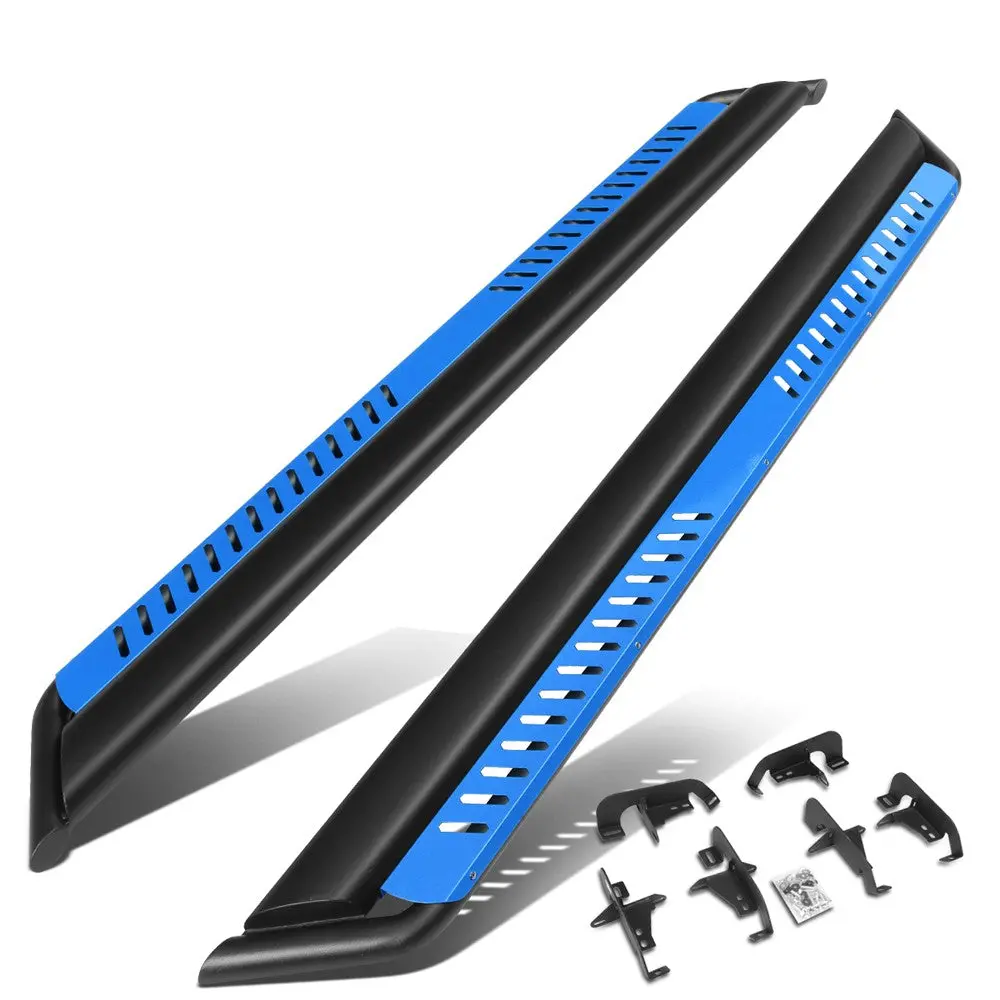 (Oval Dropped Step Black/Blue) Running Board Nerf Bar For 18+ Jeep Wrangler 4Dr Unlimited Jl 1