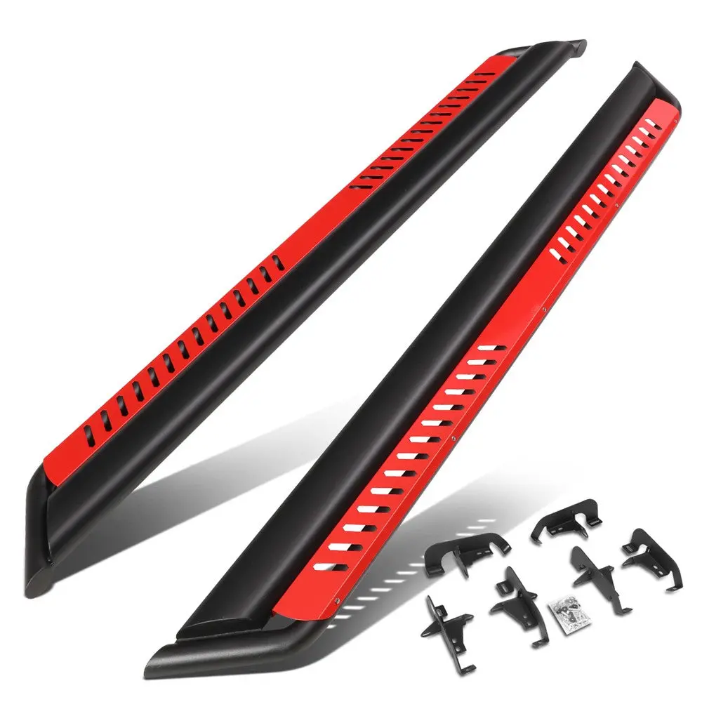 (Oval Dropped Step Black/Red) Running Board Nerf Bar For 18+ Jeep Wrangler 4Dr Unlimited Jl 1