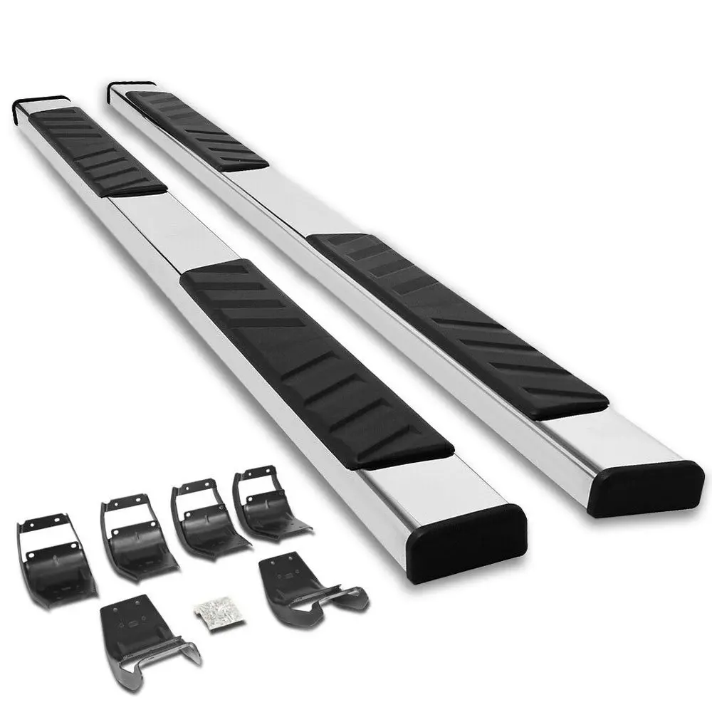 (Flat Board Slant Metal) Stainless Running Board Nerf Bar For Ford 15+ F-150 / 17+ F-250 F-350 Super Duty [Crew Cab] 1