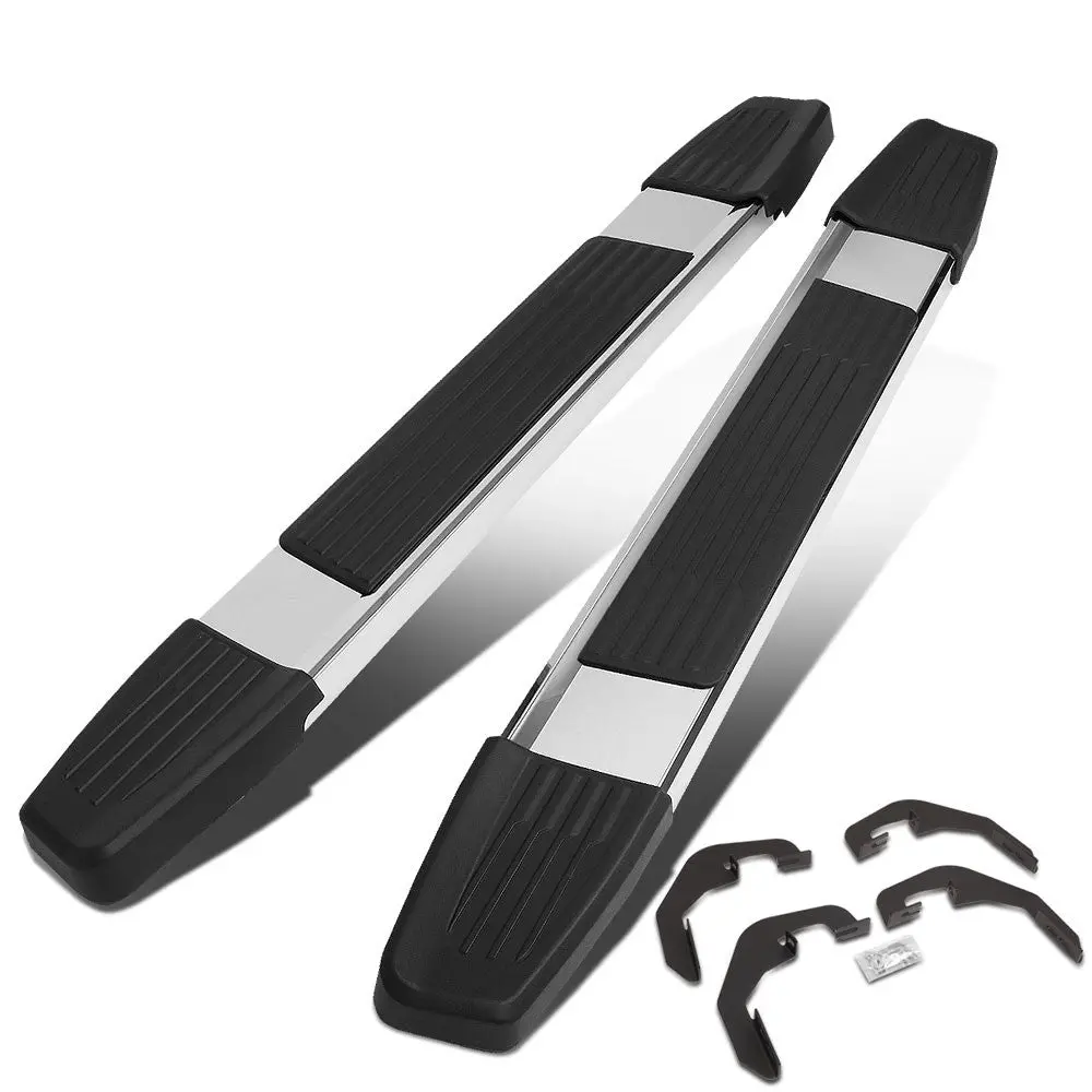 (Flat Step/5.25 Cap Black/Silver) Running Board Nerf Bar For 07-18 Silverado Sierra 1500/07-19 2500 3500 Hd [Standard Cab] 1
