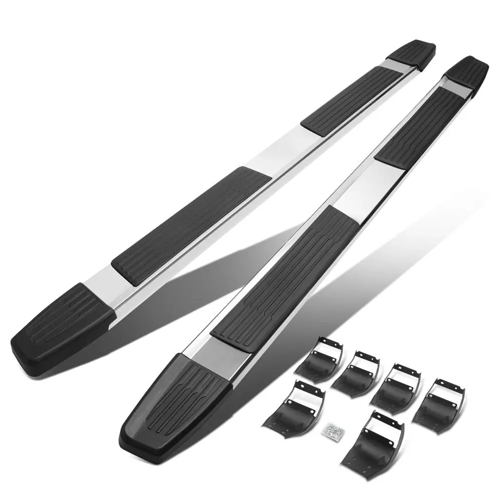 (Flat Step/5.25 Cap Metal) Running Board Nerf Bar For Ford 15+ F-150 / 17+ F-250 F-350 Super Duty [Crew Cab] 1