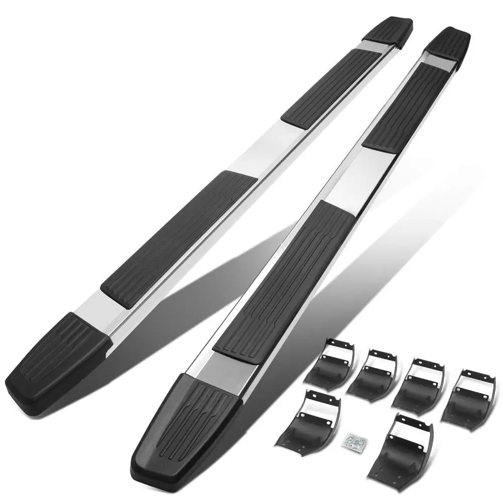 (Flat Step/5.25 Cap Metal) V2 Running Board Nerf Bar For Ford 15+ F-150 / 17+ F-250 F-350 Super Duty [Crew Cab] 1