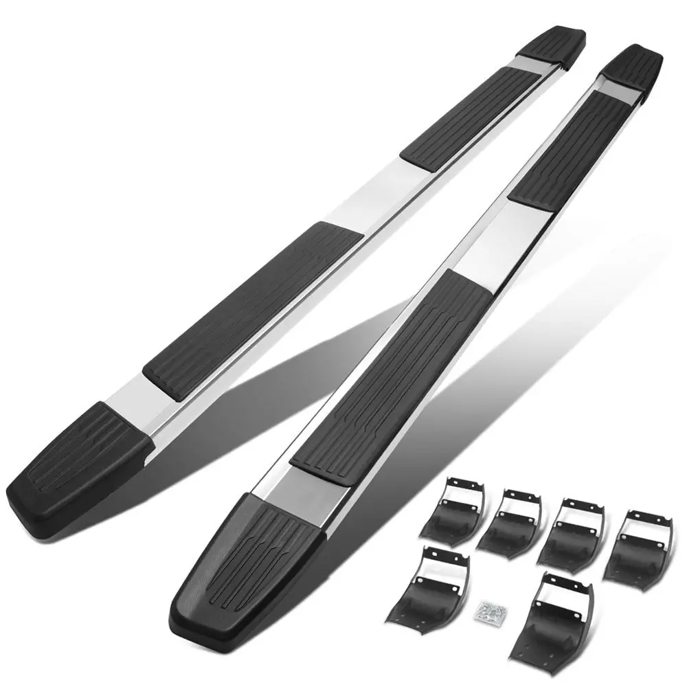 80" Metallic Straight 2 Pad/5.25" End Cap Running Board Nerf Bar For 15+ F-150/17+ F-250 F-350 Sd [Extended Cab] 1