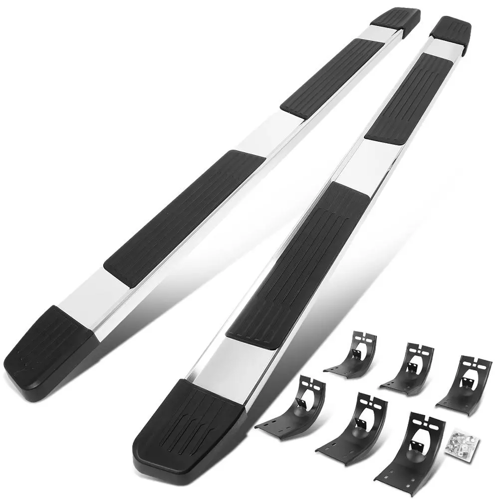 88" Metallic Straight 2 Pad/5.25" Cap Running Board Nerf Bar For 09-22 Ram 1500 2500 3500 [Crew Cab] 1
