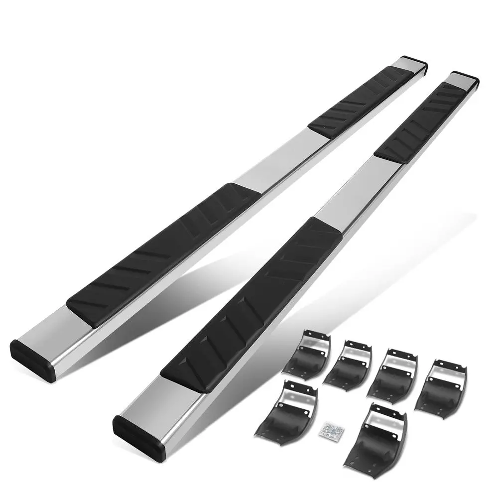 (Flat Board Slant Chrome/Black) Running Board Nerf Bar For 15+ Ford F-150/17+ F-250 F-350 Super Duty [Extended Cab] 1
