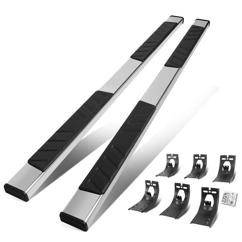 (Flat Board Slant V2 Chrome/Black) Running Board Nerf Bar For 09-18 Ram 1500 2500 3500/19+ Ram 1500 Classic [Crew Cab] 1