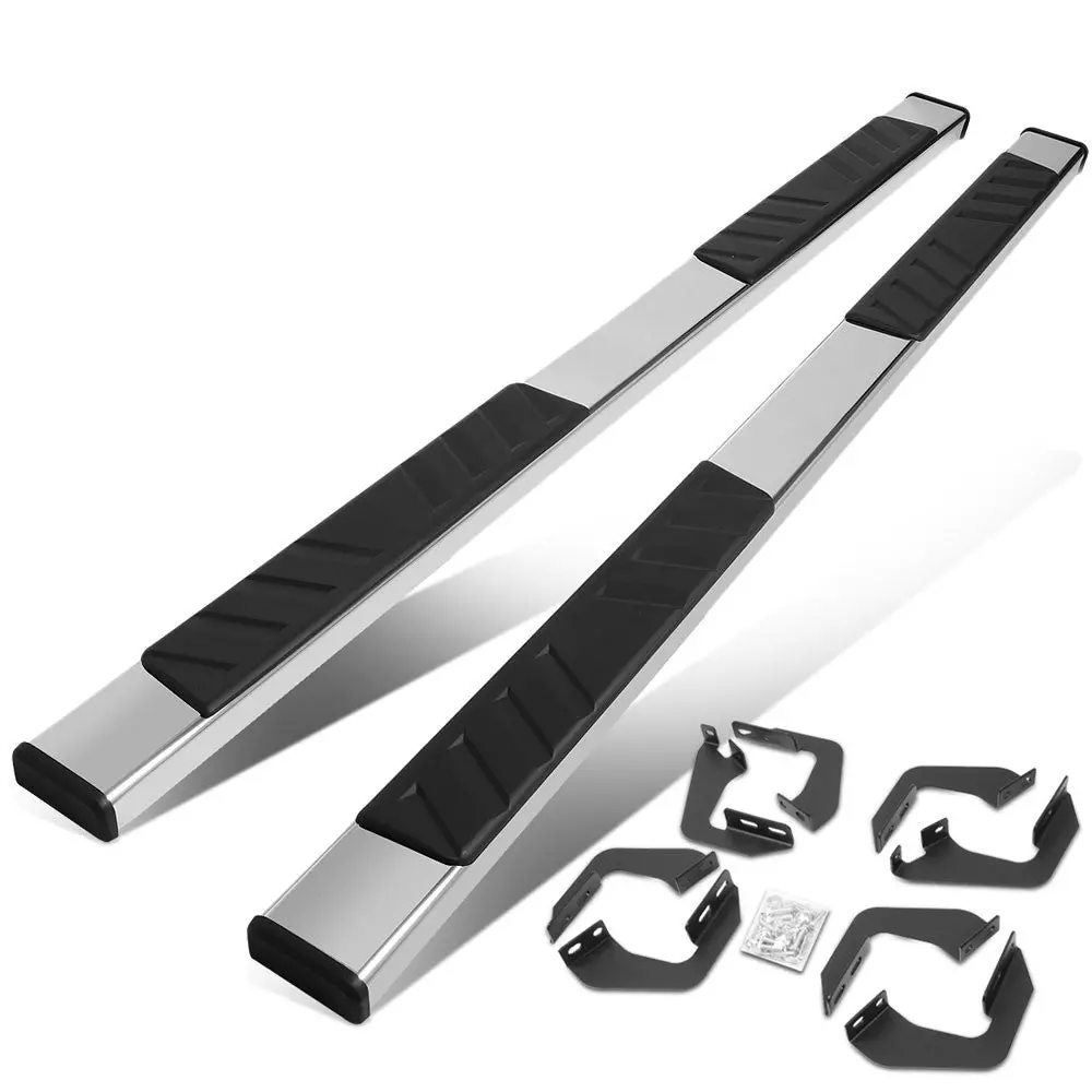 80" Metallic Slant Pattern 2 Pad/Flat End Cap Running Board Nerf Bar For 07-21 Toyota Tundra Xk50 [Extended Cab] 1