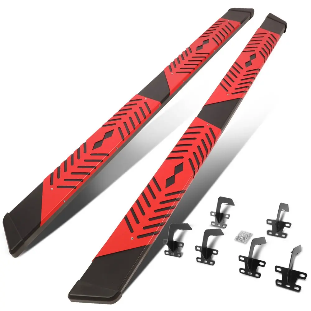88" Black/Red 2 Slot Pad/Slant Cap Running Board Nerf Bar For 09-22 Ram 1500 2500 3500 [Crew Cab] 1