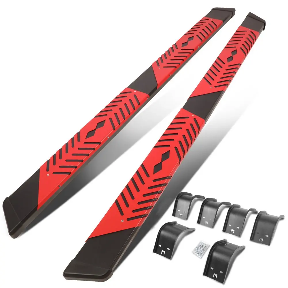 80" Black/Red 2 Slot Pad/Slant Cap Running Board Nerf Bar For 09-18 Ram 1500/19-22 Ram 1500 Classic [Extended Cab] 1