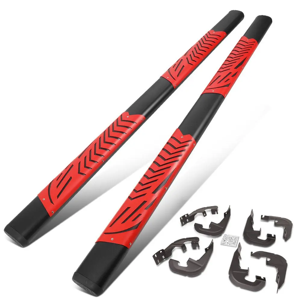 90" Black/Red Oval Board 2 Slot Pad/Flat End Cap Running Board Nerf Bar For 19+ Silverado Sierra 1500 T1xx [Crew Cab] 1