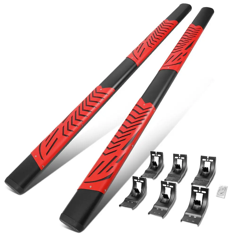(Oval Steel Step Pad Black/Red) Running Board Nerf Bar For 09-18 Ram 1500 2500 3500/19+ Ram 1500 Classic [Crew Cab] 1