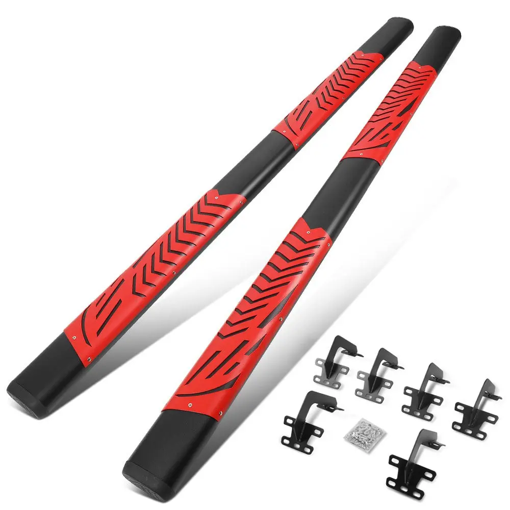 88" Black/Red 2 Slot Pad/End Cap Running Board Nerf Bar For 19+ Ram 1500 (Dt) [Crew Cab] 1
