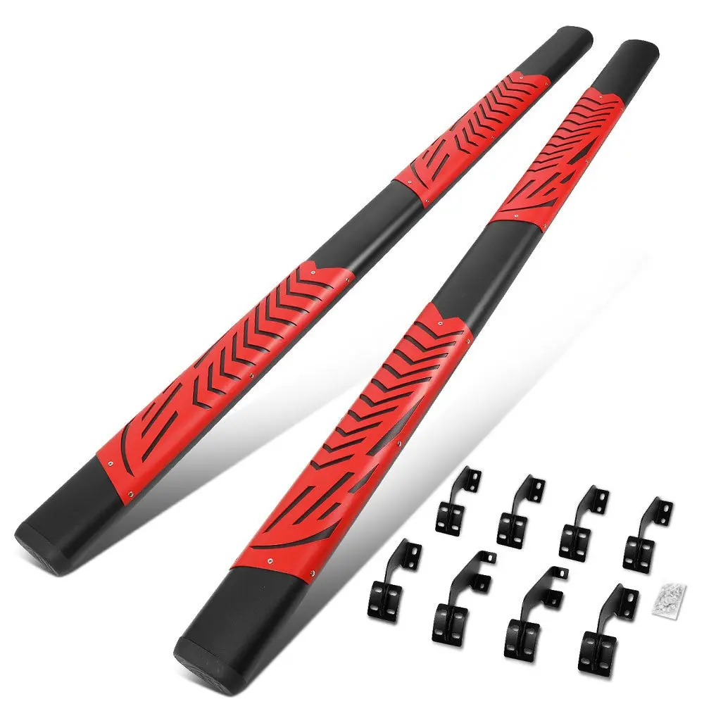 (Oval Steel Step Pad Black/Red) Running Board Nerf Bar For 07-21 Toyota Tundra (Xk50 2Nd Gen) [Crew Cab] 1