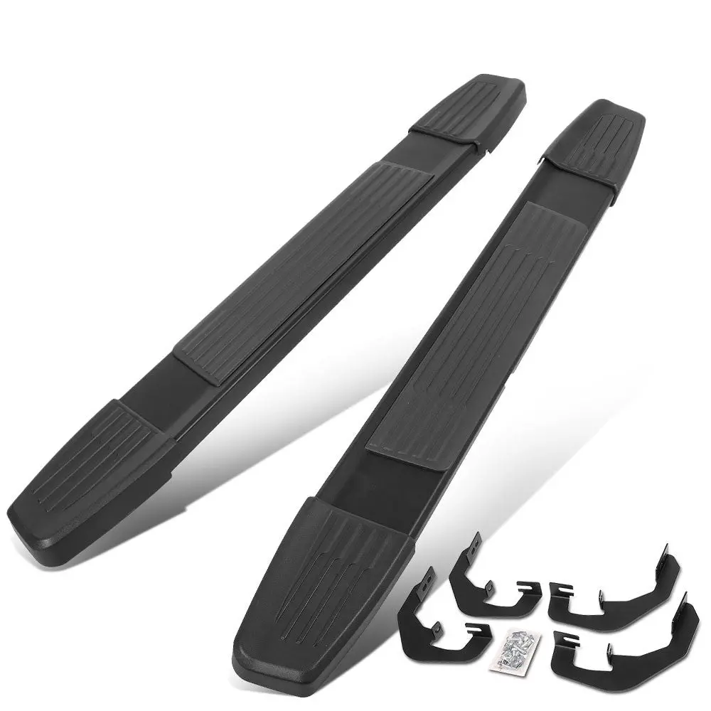 55" Black Straight 1 Pad/5.25" End Cap Running Board Nerf Bar For 07-19 Silverado Sierra [Standard Cab] 1
