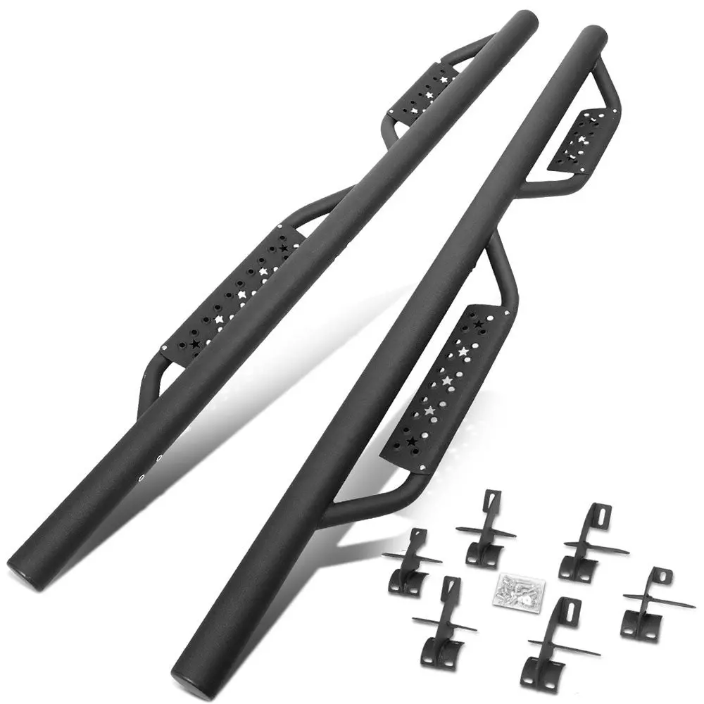75" Black 3" Round Bar/Star Pattern Drop Step Running Board Nerf Bar For 07-18 Jeep Wrangler 4-Door (Jk) 1