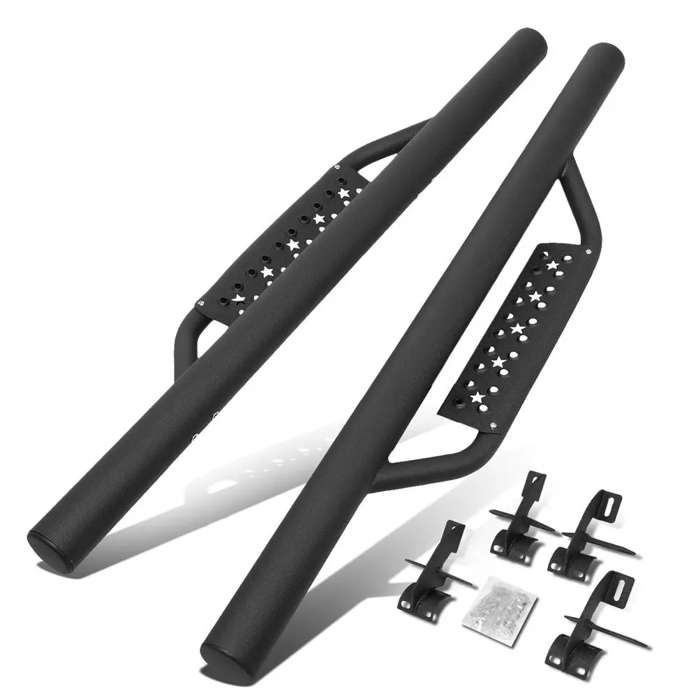 55" Black 3" Round Bar/Star Pattern Drop Step Running Board Nerf Bar For 07-18 Jeep Wrangler 2-Door (Jk) 1
