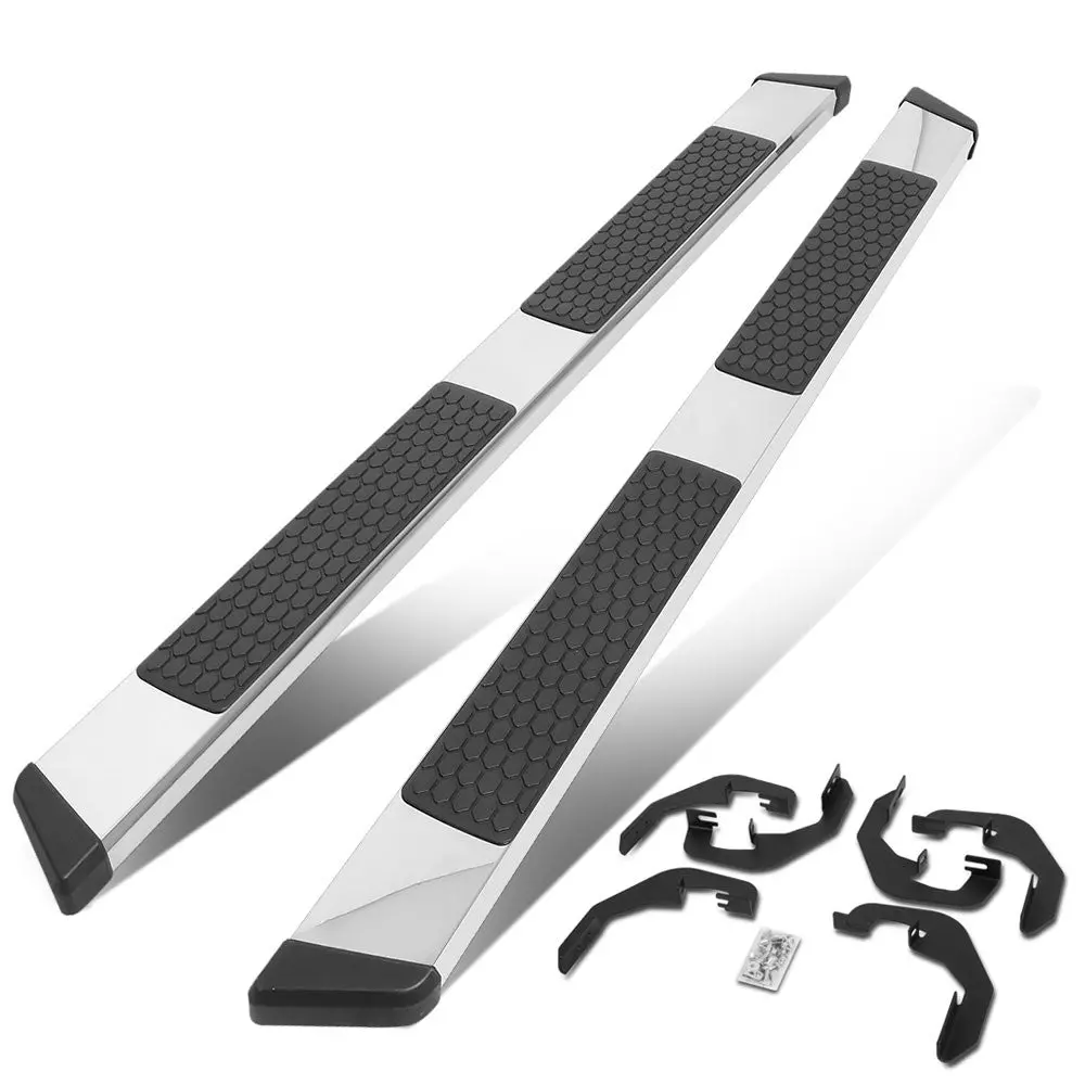 73" Metallic Honeycomb 2 Pad/Slant End Cap Running Board Nerf Bar For 07-19 Silverado Sierra [Extended Cab] 1