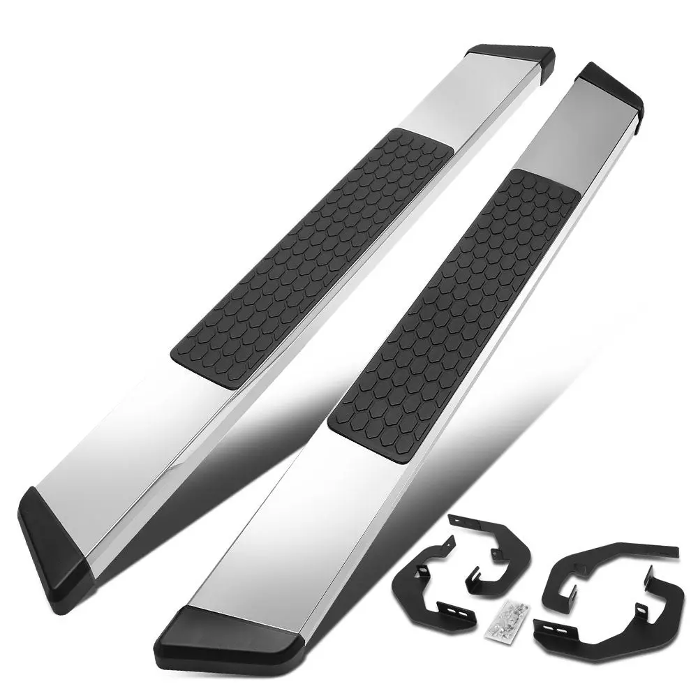 55" Metallic Honeycomb 1 Pad/Slant End Cap Running Board Nerf Bar For 07-19 Silverado Sierra [Standard Cab] 1