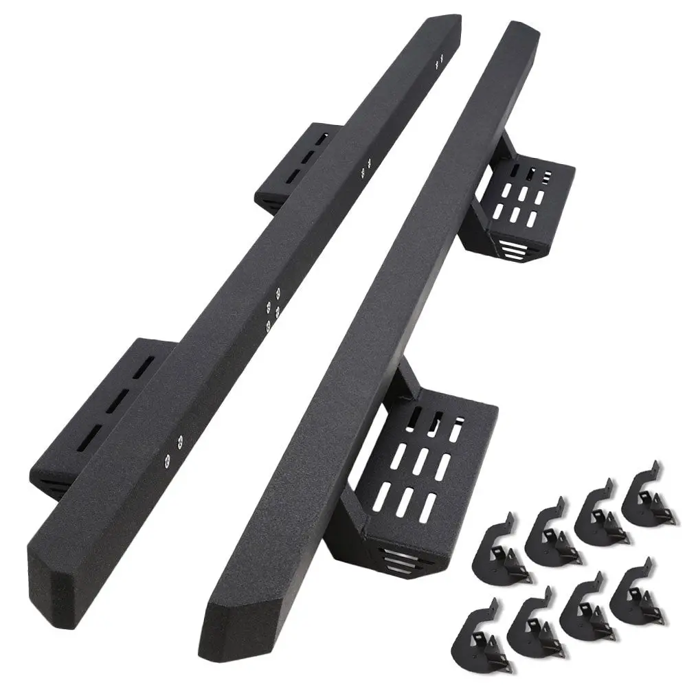 82" Black Lower Cleat Steps Square Running Boards For 19+ Chevrolet Silverado Gmc Sierra T1xx Crew Cab 1