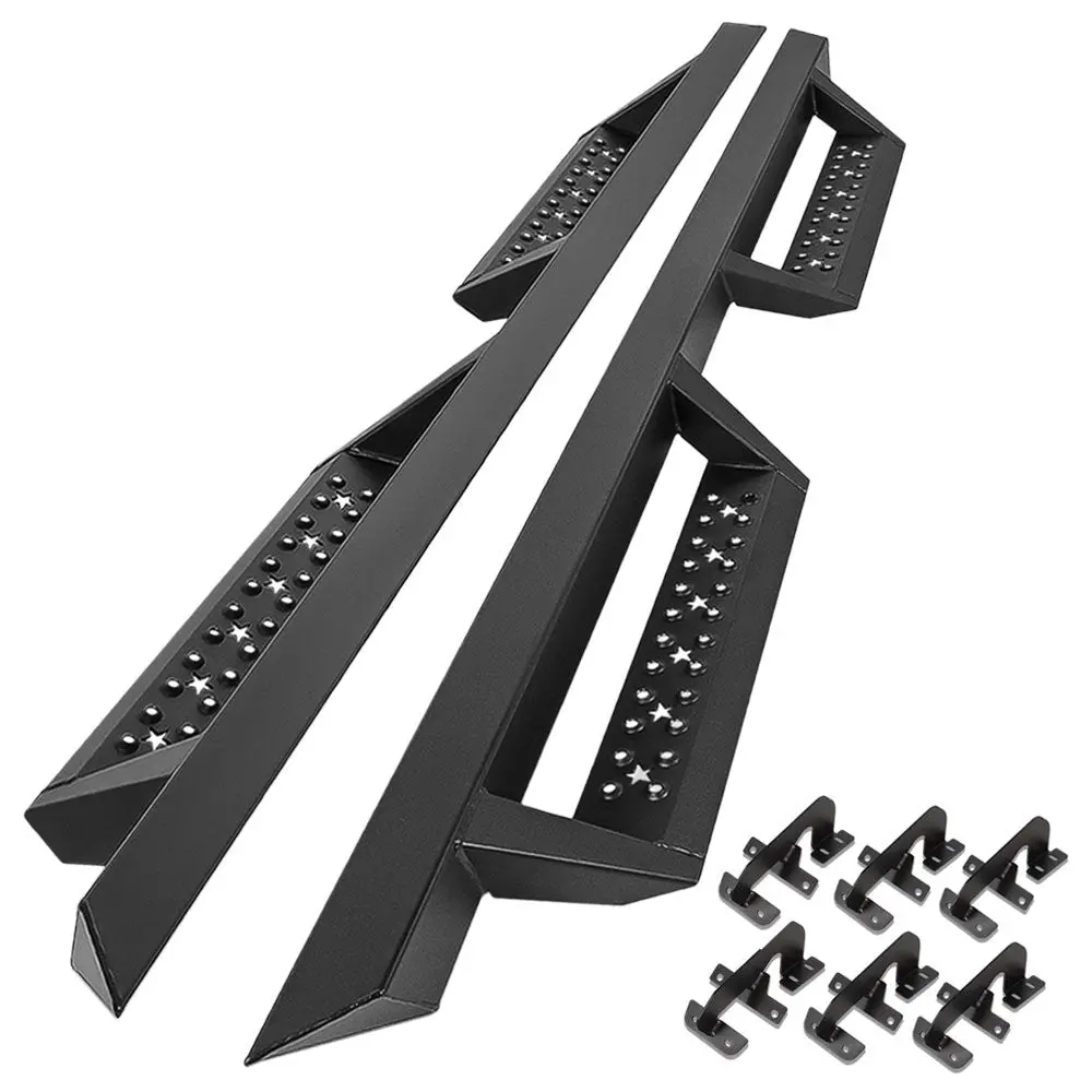 82" Black (Star Pattern) Lower Cleat Steps Square Running Boards For 15+ Ford Pickup P552 P702 P558 Crew Cab 1