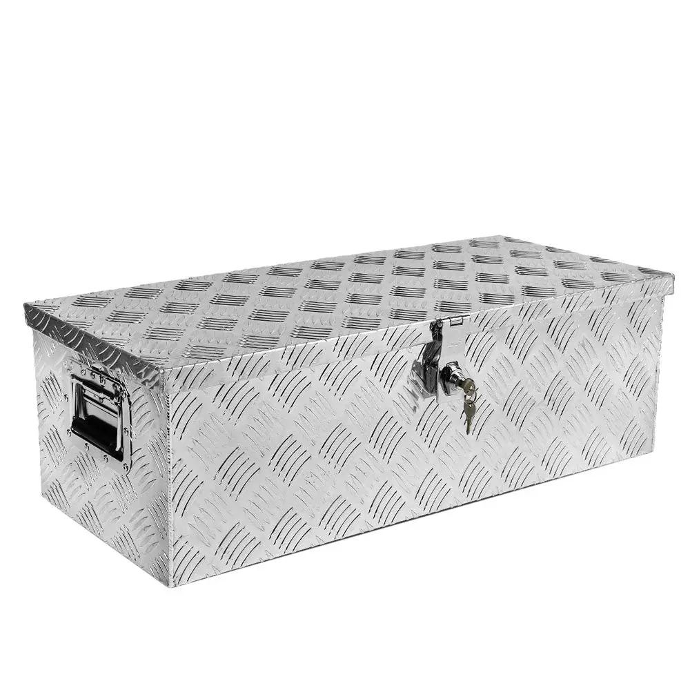 30"X13"X10" Chrome Aluminum Pickup/Trailer Trunk Bed 2 Handle Utility Storage Flat Tool Box+Lock Key 1
