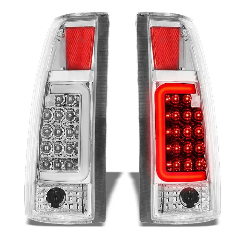 Chrome/Clear Lens White 3D Led C Bar Tail Lights For Chevy/Gmc 89-01 C/K Series 1
