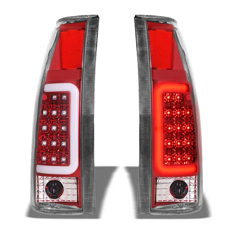 Chrome/Red Lens White 3D Led C Bar Tail Lights For Chevy/Gmc 89-01 C/K Series 1