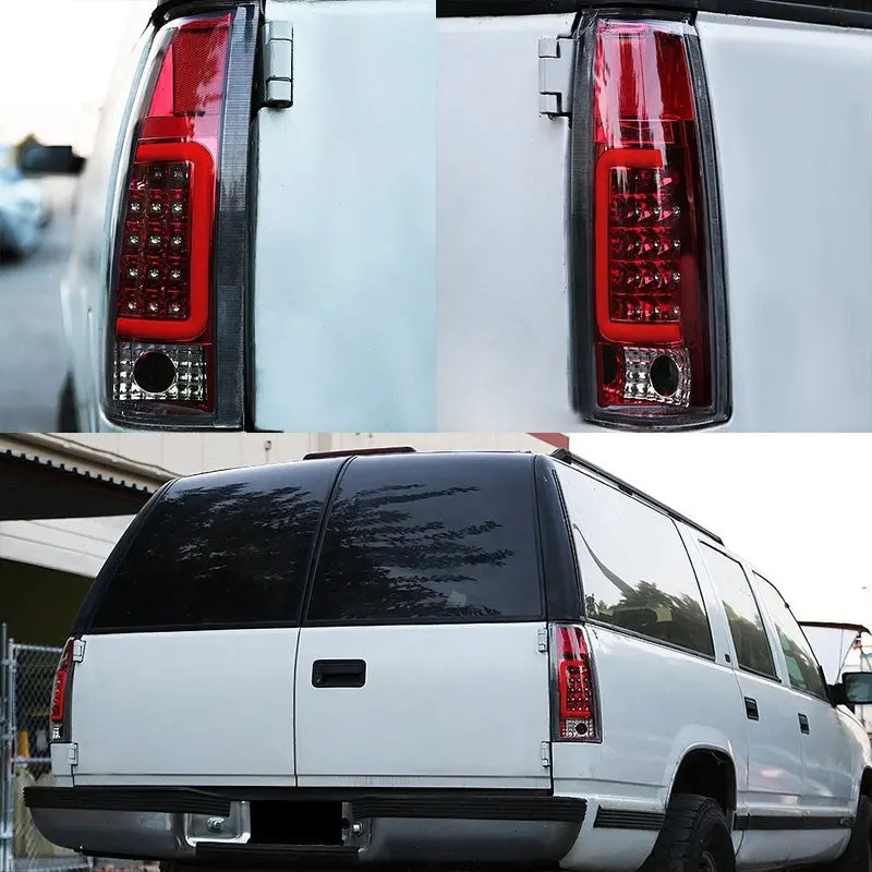 Chrome/Red Lens White 3D Led C Bar Tail Lights For Chevy/Gmc 89-01 C/K Series 2