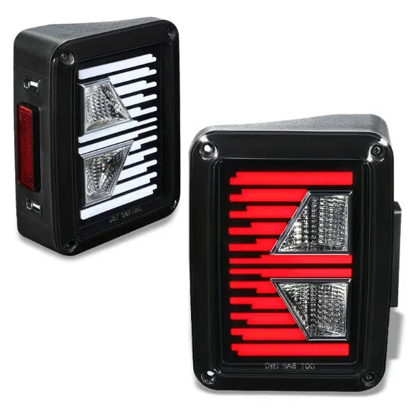 Clear Lens Chrome Housing Red/White 3D Led Tail Lights For 07-18 Jeep Wrangler 1