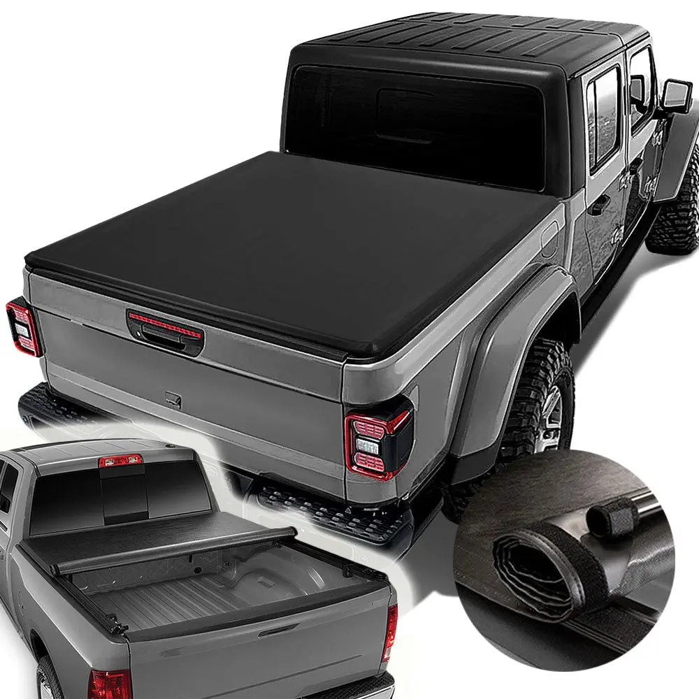 [Soft Roll-Up] Black Pickup Truck Bed Tonneau Cover 20+ Jeep Gladiator 5.5' Bed 1