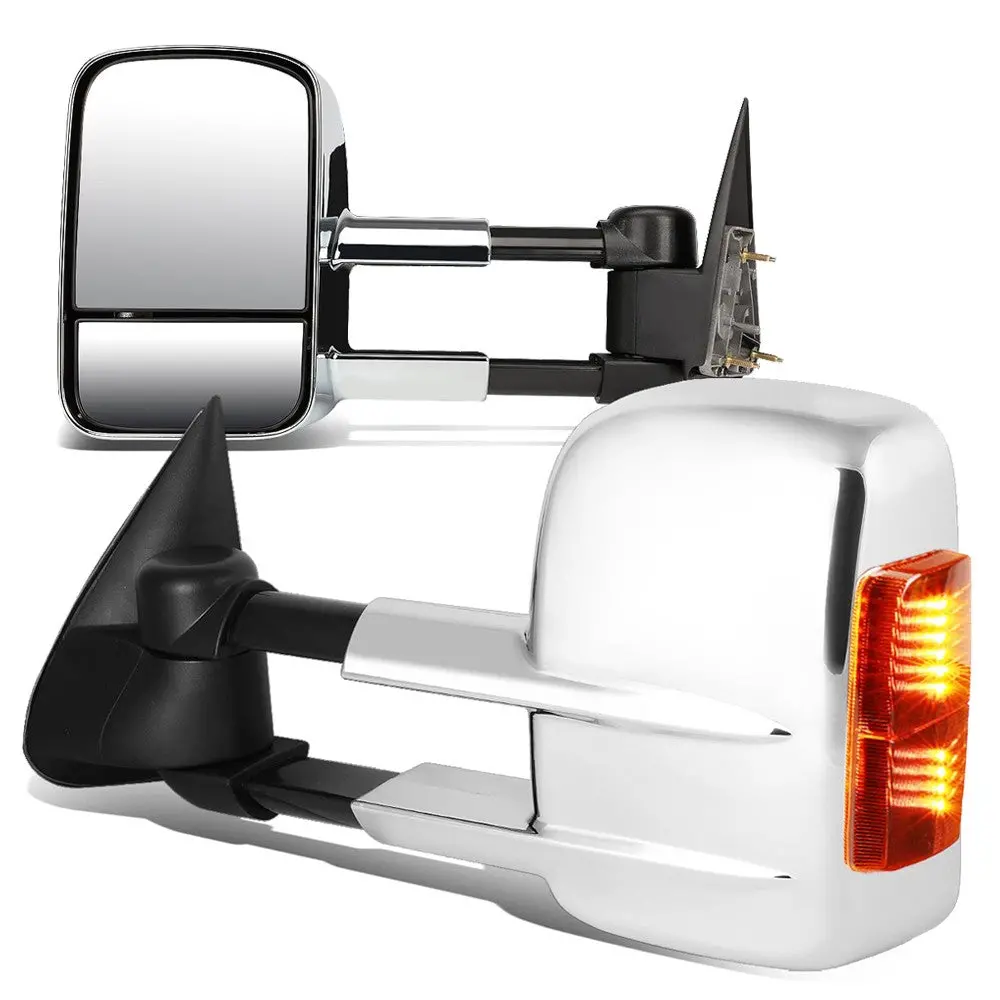 Left/Right Chrome Towing Side Mirror Manual Led Turn Signal For 02-06 Escalade 1