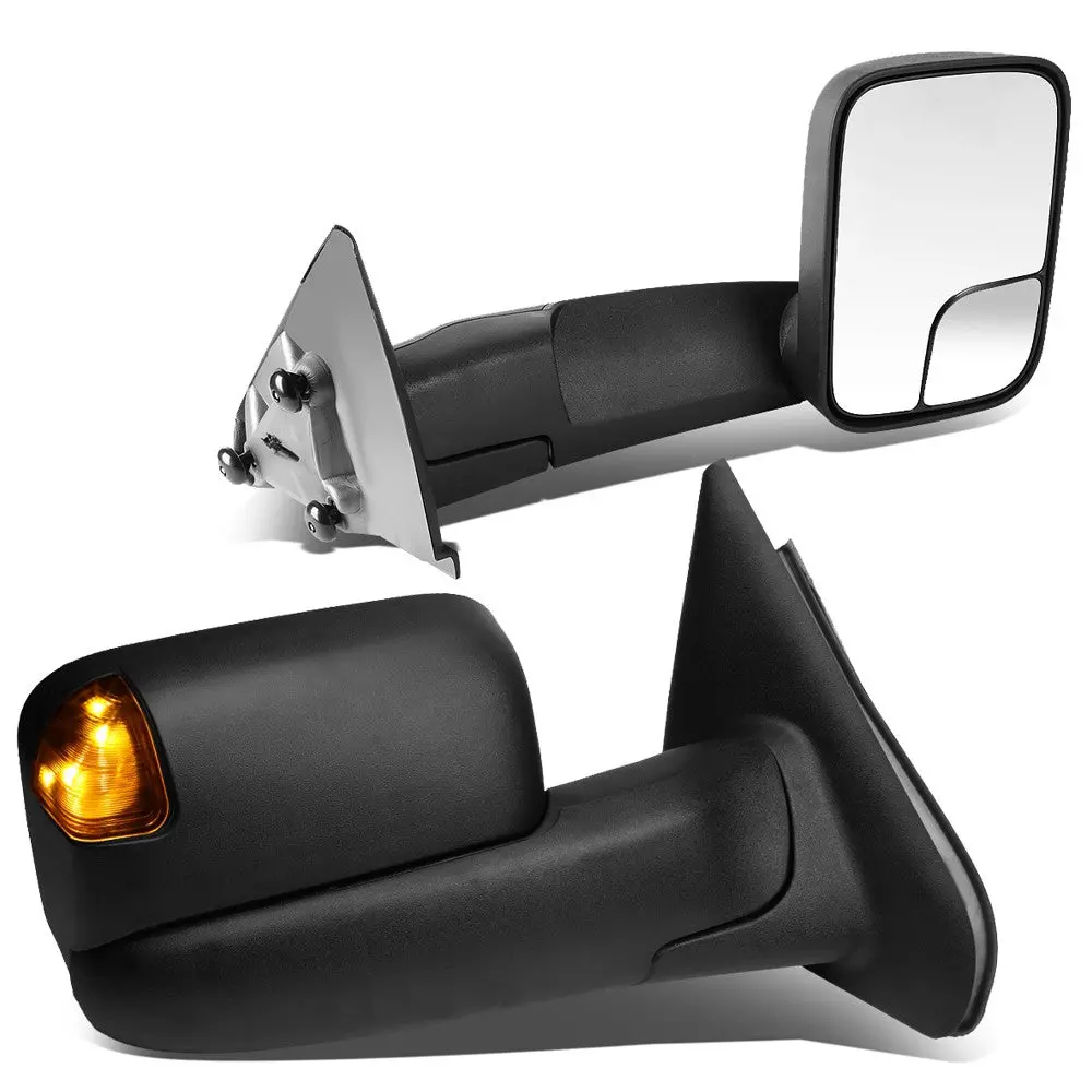Pair Black Towing Side Mirror Manual Adjustment W/Heated For 02-08 Ram 1500 1
