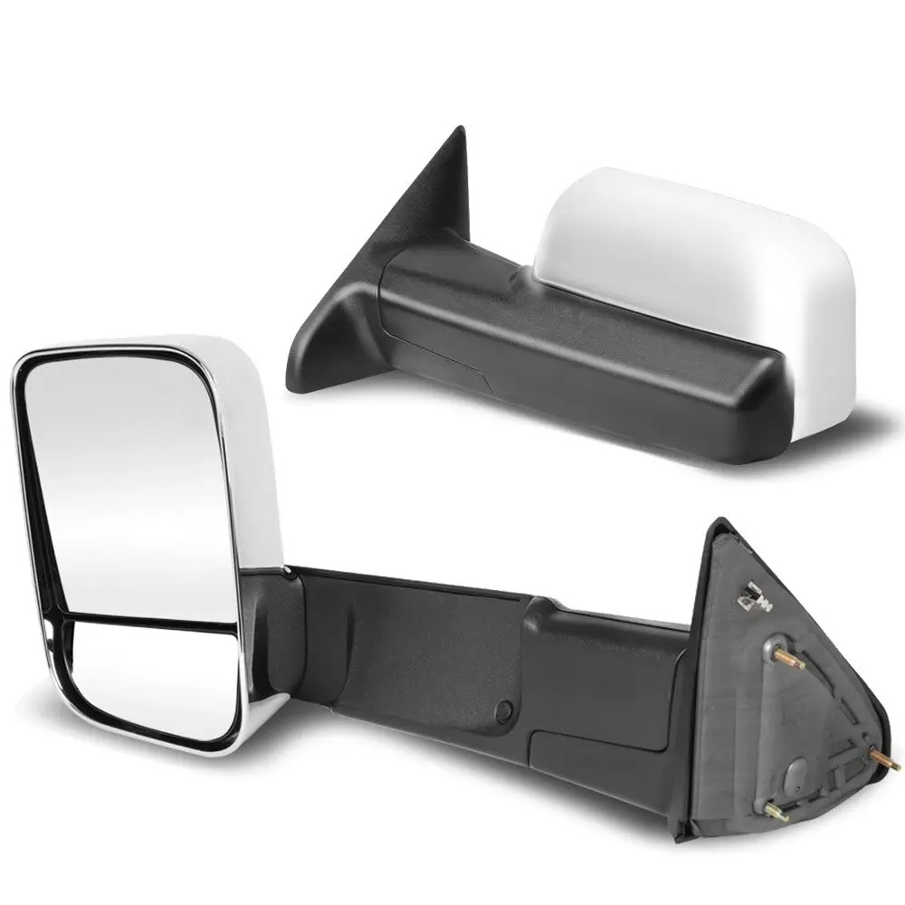 Left/Right Chrome Towing Side Mirror Manual+ W/Puddle Light For 09-10 Ram 2500 1