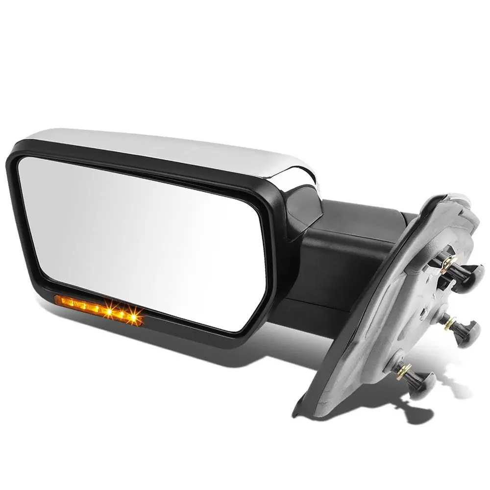 Left Chrome Towing Side Mirror Manual Adjustment Turn Signal For 04-14 F-150 1