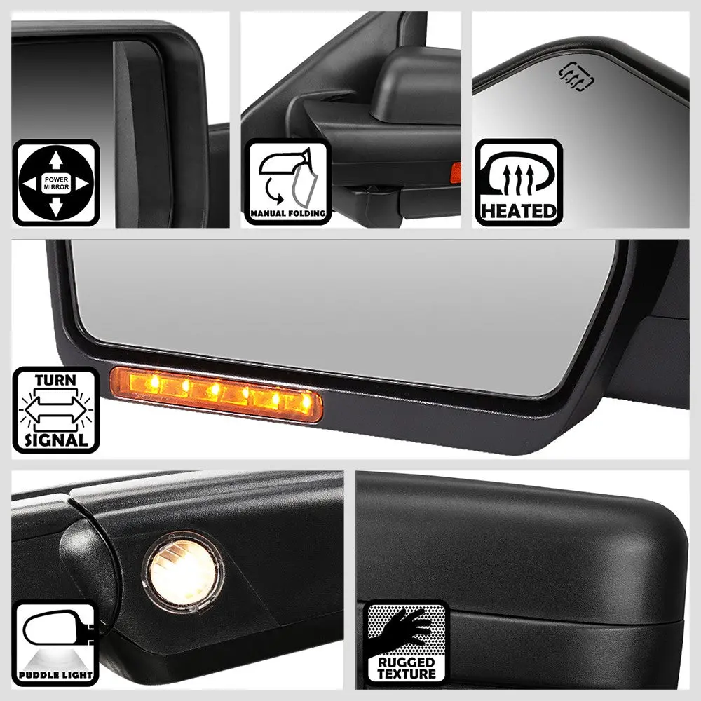 Left Towing Side Mirror Powered Adjustment W/Heated Turn Signal For 04-14 F150 2